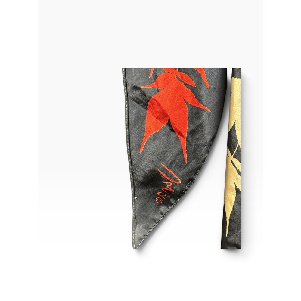 Vera Neumann Vintage Silk Scarf Gray Red Tan Maple Leaf Botanical Print - Picture 3 of 15